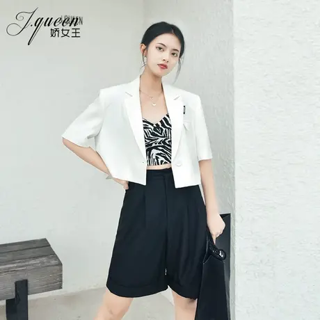 短袖西装外套女夏季薄款韩版宽松显瘦高级感短款白色雪纺小西服潮商品大图