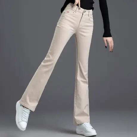 米白色裤子女2023新款喇叭裤女微喇裤女休闲小个子直筒女裤秋冬季商品大图