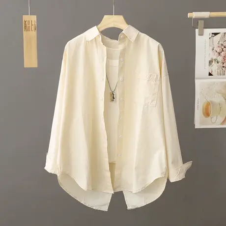 设计感小众纯棉衬衫女休闲宽松后背开叉衬衣外套春秋百搭上衣开衫商品大图