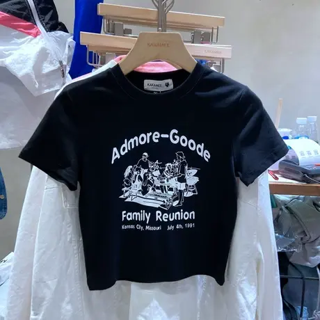 短袖t恤女2021夏季新款韩版ins潮图案印花修身显瘦短款体恤上衣服商品大图