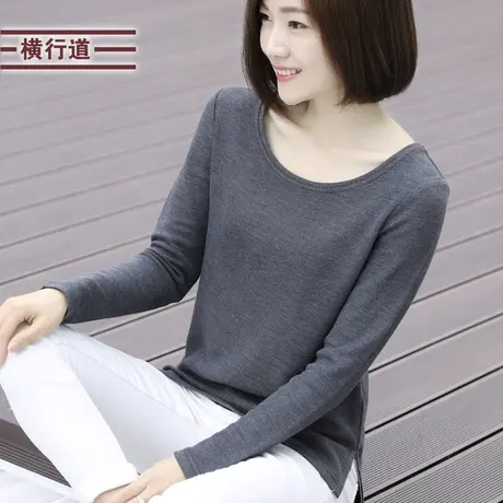 2023新款冬装圆领宽松打底衫长袖t恤女装女士上衣服外穿大码小衫商品大图