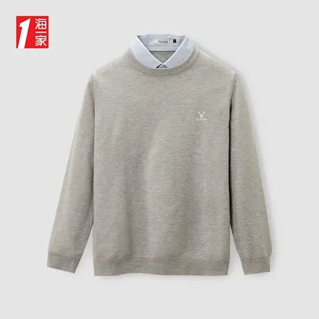 海一家简约休闲上衣2023秋季新款时尚绣花基础大众双领针织衫男商品大图