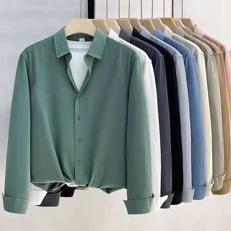 美式重磅长袖衬衫男纯棉春秋2023新款宽松潮流高级感男士打底衬衣商品大图