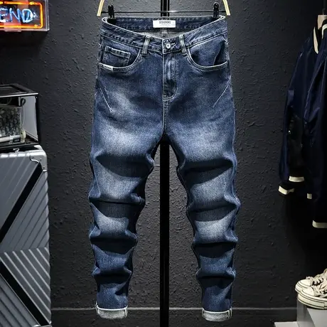 春夏款蓝色牛仔裤男直筒宽松百搭男士休闲日系复古做旧韩版潮流款商品大图