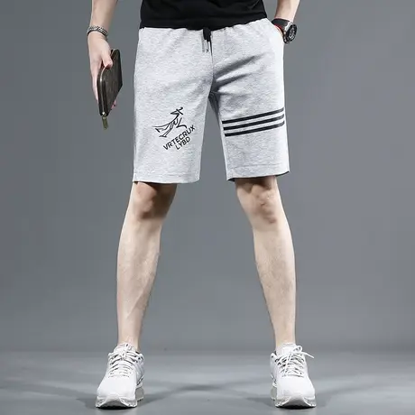 休闲短裤男2023夏季新款灰色时尚印花宽松男士五分松紧腰潮牌短裤图片