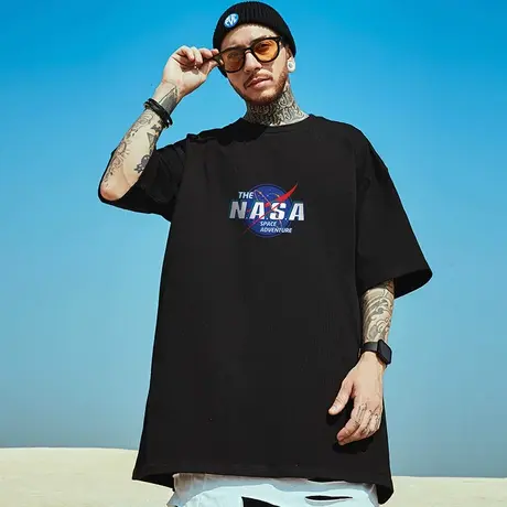 潮牌胖子男装加肥加大码国潮简约宽松nasa纯棉短袖T恤潮流半袖夏商品大图
