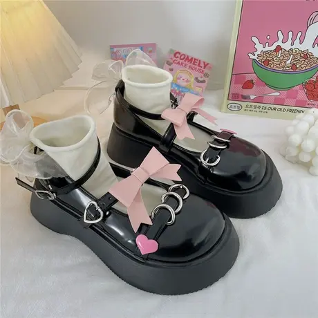 甜美蝴蝶结可爱厚底玛丽珍鞋女2023夏新款学院风lolita制服小皮鞋商品大图