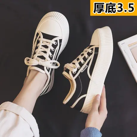 厚底饼干鞋女鞋2023新款春秋季韩版帆布鞋百搭鞋子松糕鞋学生板鞋商品大图