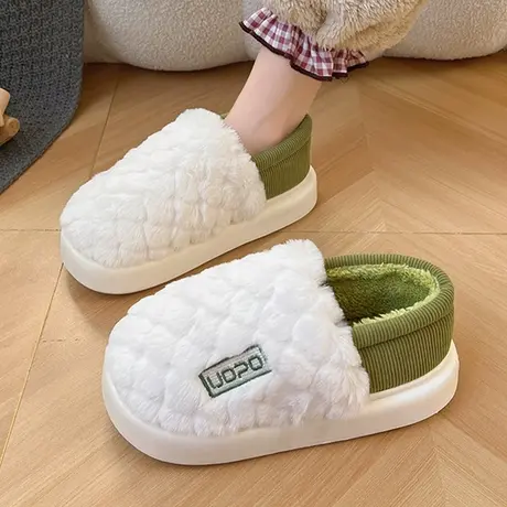 新款菠萝棉拖鞋冬季踩屎感家用室内家居防滑保暖厚底毛毛绒拖鞋女图片