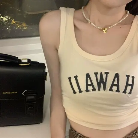 纯欲风辣妹字母刺绣小吊带背心女内搭夏季bm修身外穿无袖短款上衣商品大图