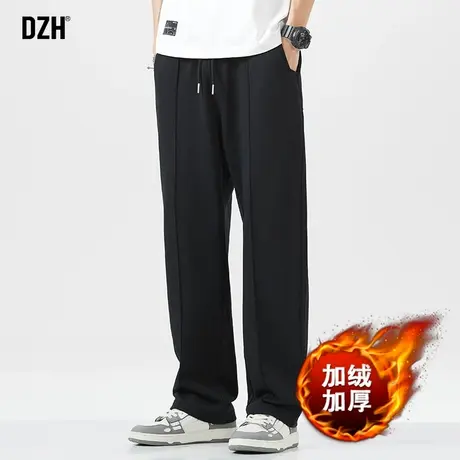 男士黑色加绒裤子男冬季宽松直筒运动裤卫裤2024新款男裤休闲长裤商品大图