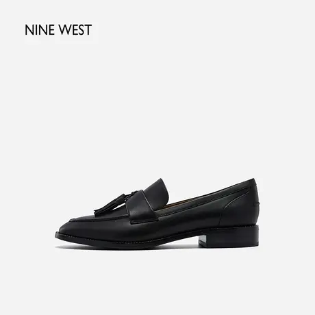 Nine West/玖熙流苏乐福鞋女秋季真皮小皮鞋百搭羊反绒一脚蹬单鞋图片