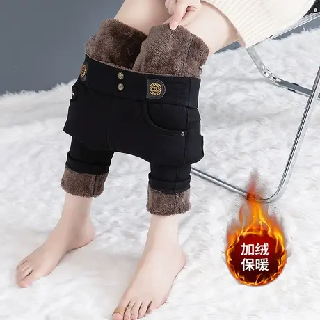 加绒牛仔打底裤女秋冬新款外穿高腰春秋铅笔裤黑色收腹显瘦小脚裤图片