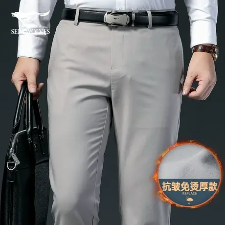 七匹狼狼族生活2023冬季厚款免烫裤子男士休闲裤商务直筒长裤修身图片