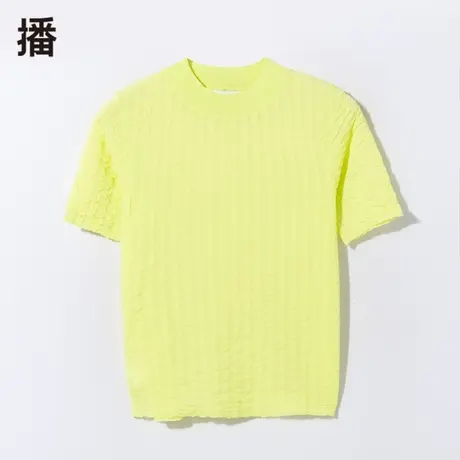 播针织衫女2023秋季新款圆领修身毛衫代购提花肌理感直筒短袖毛衣商品大图