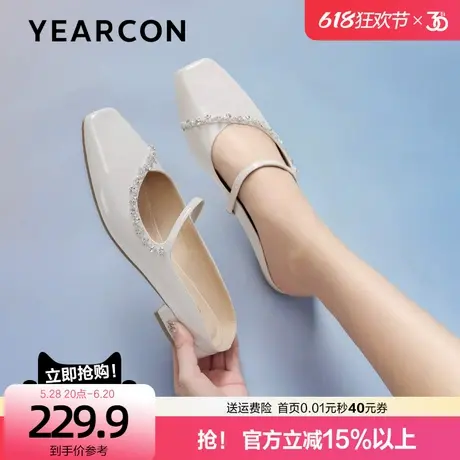 意尔康方头拖鞋女外穿夏2025新款水钻高级感配裙子玛丽珍穆勒半拖图片