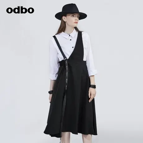 odbo/欧迪比欧原创设计高腰连衣裙女早夏外穿百搭垂坠感背带裙子图片