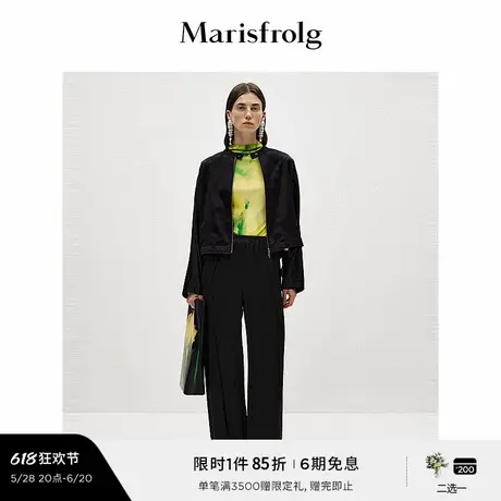 【松弛裤装】玛丝菲尔2025春季新款光耀黑显瘦垂感直筒休闲裤女商品大图