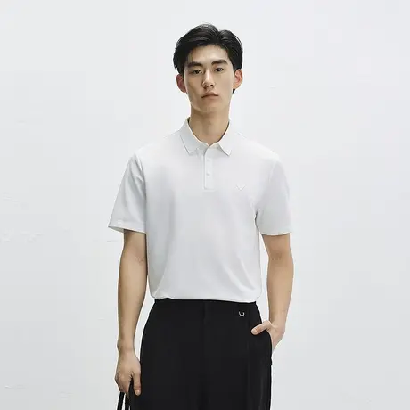【凉感】太平鸟男装 60支华夫格polo衫25夏新款纯色翻领短袖t恤&图片
