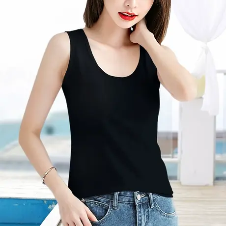 黑色纯棉吊带背心女内搭春夏新款带胸垫一体遮副乳外穿打底上衣女图片