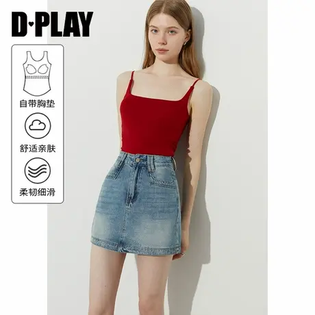 DPLAY【惠品】2025年夏季新款红色吊带背心女修身性感含胸垫上衣图片