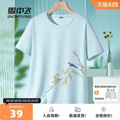 雪中飞冰丝短袖女t恤夏季中国风上衣大码胖mm女装防晒半袖体恤PC图片