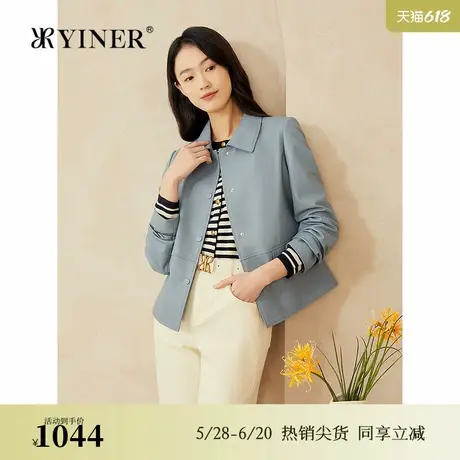 YINER音儿专选2025春季新款肤感复古翻领柔韧真皮小羊皮衣外套图片