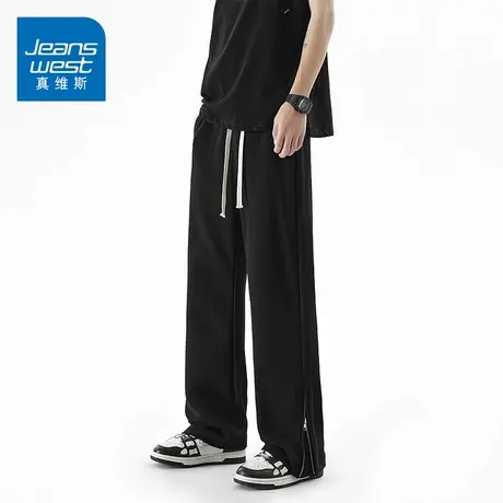 KZ真维斯直筒宽松运动卫裤侧边拉链休闲裤男士春季2025年新款春秋商品大图