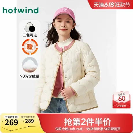 热风羽绒服2024年冬季新款女士圆领轻薄羽绒服宽松内搭面包服外套图片