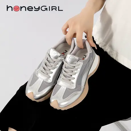 honeyGIRL时尚春冬复古银色运动鞋阿甘鞋休闲德训鞋跑步鞋女鞋子图片