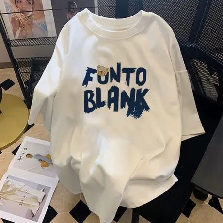 情侣装夏装t恤女白色大码宽松oversize纯棉短袖ins美式慵懒风上衣商品大图