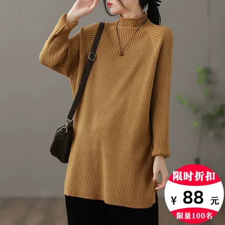 dza 中长款毛衣女士秋冬新款内搭打底高领针织衫宽松休闲长袖上衣图片