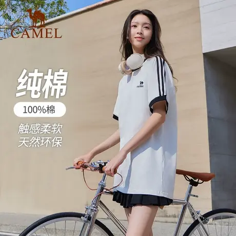 骆驼夏日T恤女纯棉短袖2025春夏新款情侣宽松复古运动休闲上衣男商品大图
