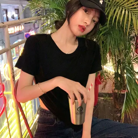 设计感小众短款上衣女2023夏季新款露肚独特别致正肩短袖T恤ins潮商品大图