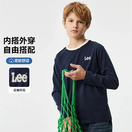 Lee童装品牌大LOGO印花长袖T恤男童女童2025年秋季新款舒适圆领图片