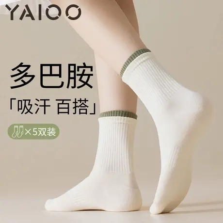 雅鹿袜子女款中筒袜棉夏季长袜女士秋冬款堆堆袜白色长筒袜子商品大图