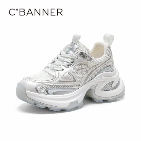 千百度银色老爹鞋女款百搭爆款厚底增高运动休闲鞋网面透气女鞋子图片