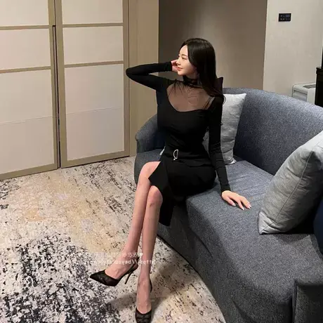 OnoevHY120 气质优雅性感半高领网纱拼接显身材长袖T恤se图片