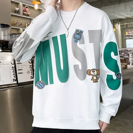 字母印花长袖t恤男潮牌休闲百搭圆领卫衣男生打底衫春秋内搭上衣商品大图