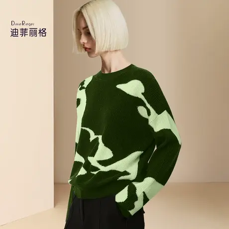 迪菲丽格新款时尚拼色设计感圆领套头针织毛衣女百搭上衣2023秋冬图片