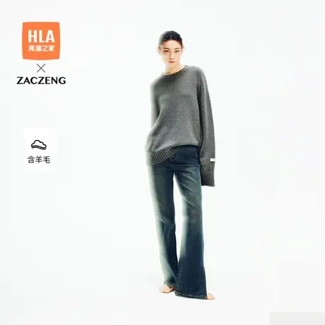 【含羊毛】HLA/海澜之家曾超联名宽松长袖针织衫秋新加厚上衣女装商品大图