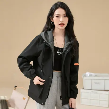 NWJ春秋女式连帽夹克外套休闲百搭宽松显瘦女上衣户外潮流连帽商品大图