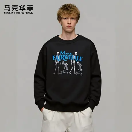 马克华菲 deer 美式骷髅印花卫衣男款秋季新款宽松休闲潮流外套女图片