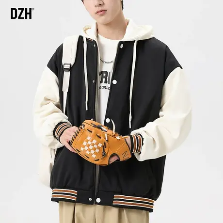 男士美式棒球服男款外套宽松男装2023新款春秋款高级感假两件夹克商品大图