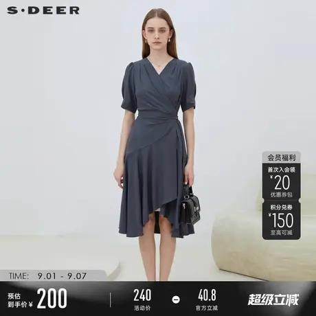 sdeer圣迪奥夏女装裙子女小众设计感OL风V领拼接连衣裙S223Z121B图片