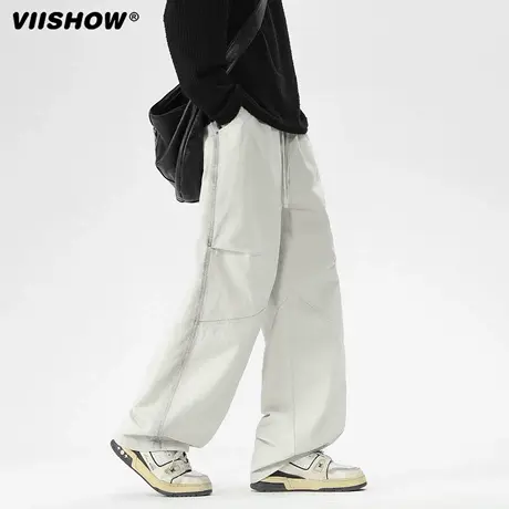 VIISHOW五角星铆钉休闲裤男秋季美式褶皱直筒伞兵裤复古百搭长裤商品大图