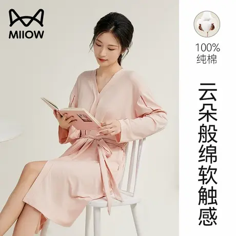 猫人纯棉睡袍女春秋夏款性感纯欲风睡裙一片式浴袍高级感长袖睡衣商品大图
