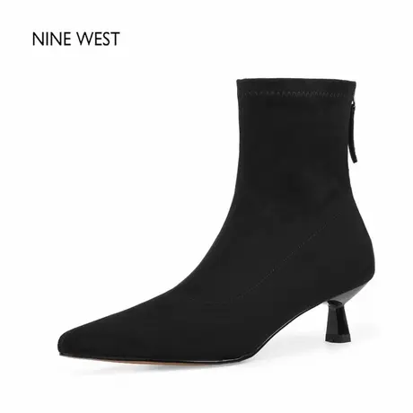 奥莱专供Nine West/玖熙法式复古尖头弹力瘦瘦靴粗跟短靴气质女靴图片
