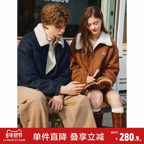 唐狮2026秋冬季情侣外套仿羔毛领拼接宽松休闲牛仔外套休闲风百搭图片