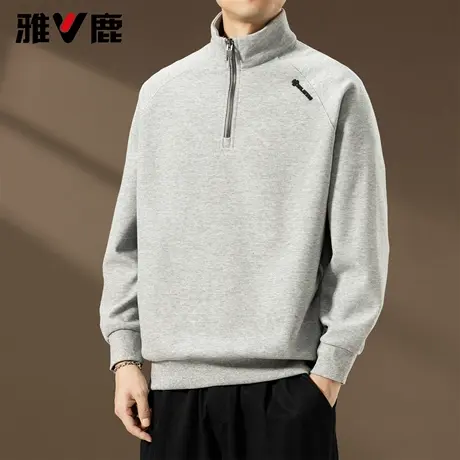 雅鹿半高拉链立领长袖卫衣男士2026春季新款轻熟风时尚潮牌打底衫图片